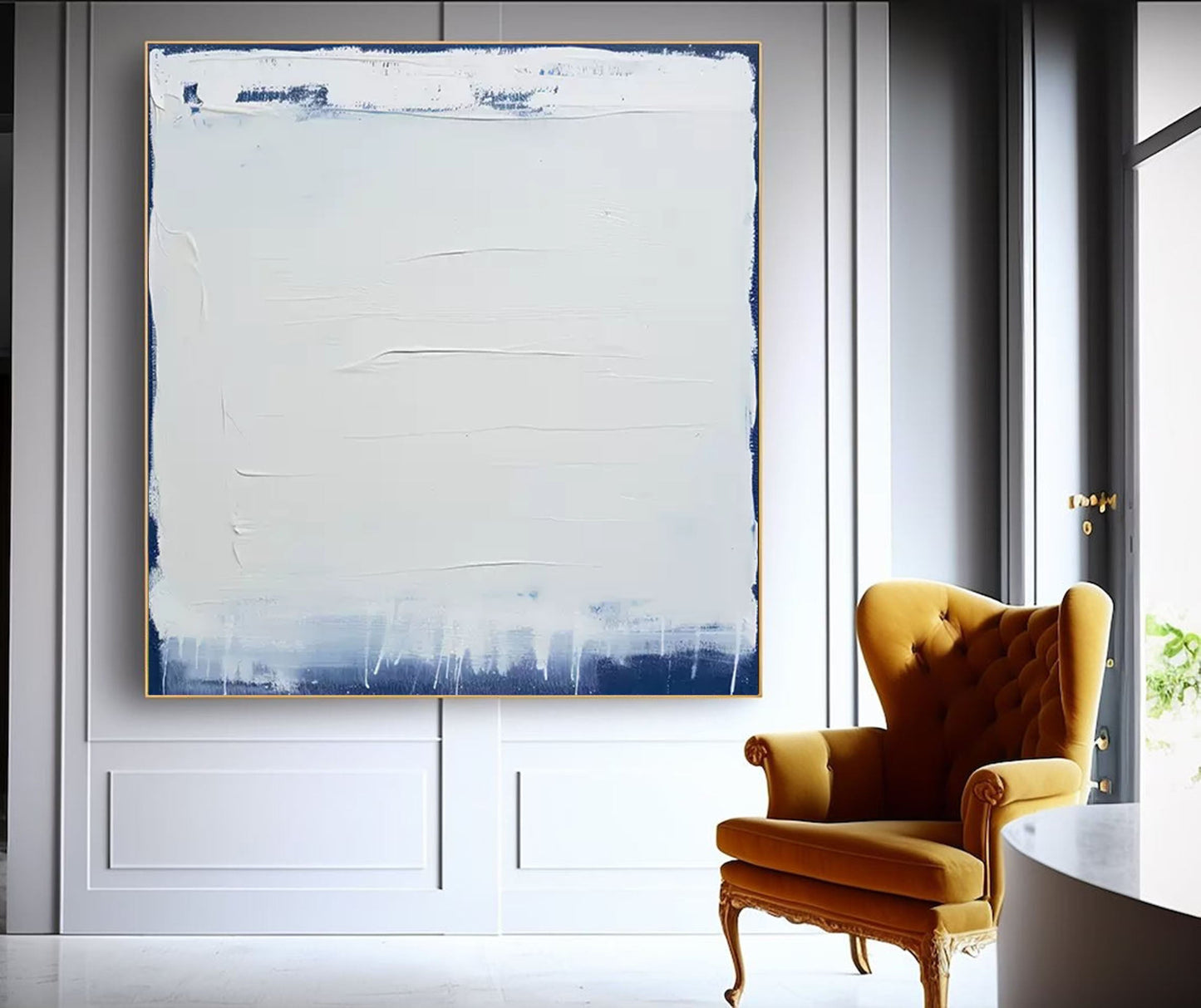 Whiteout - Minimalist Blue and White on White Artwork