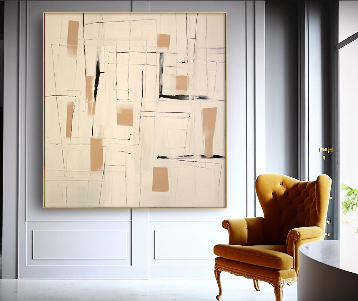 Blueprint - Minimalist Abstract Lines Wall Art in Beige and Black