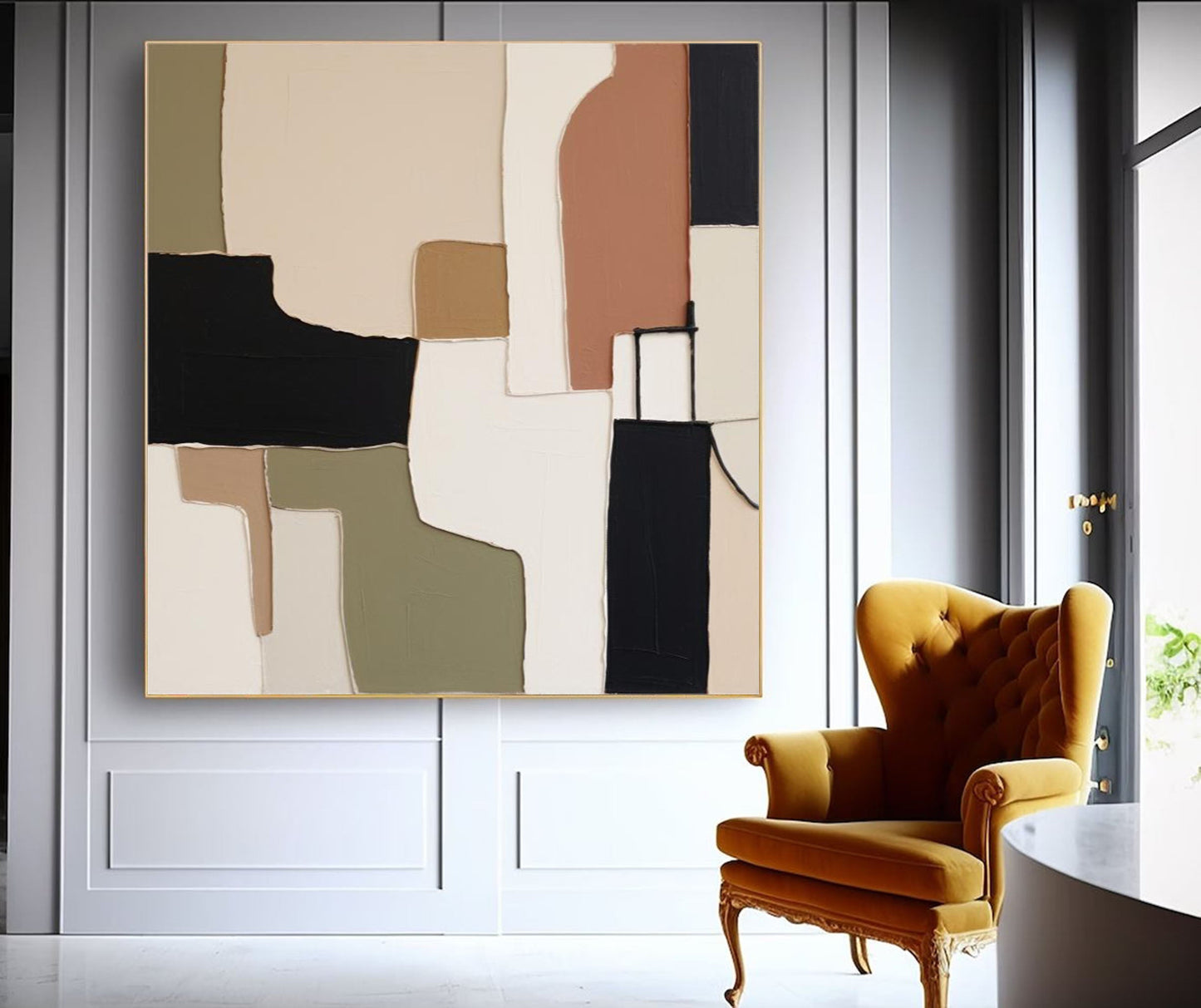 Terra Structure - Black Modern Artwork with Minimal Earthy Tones