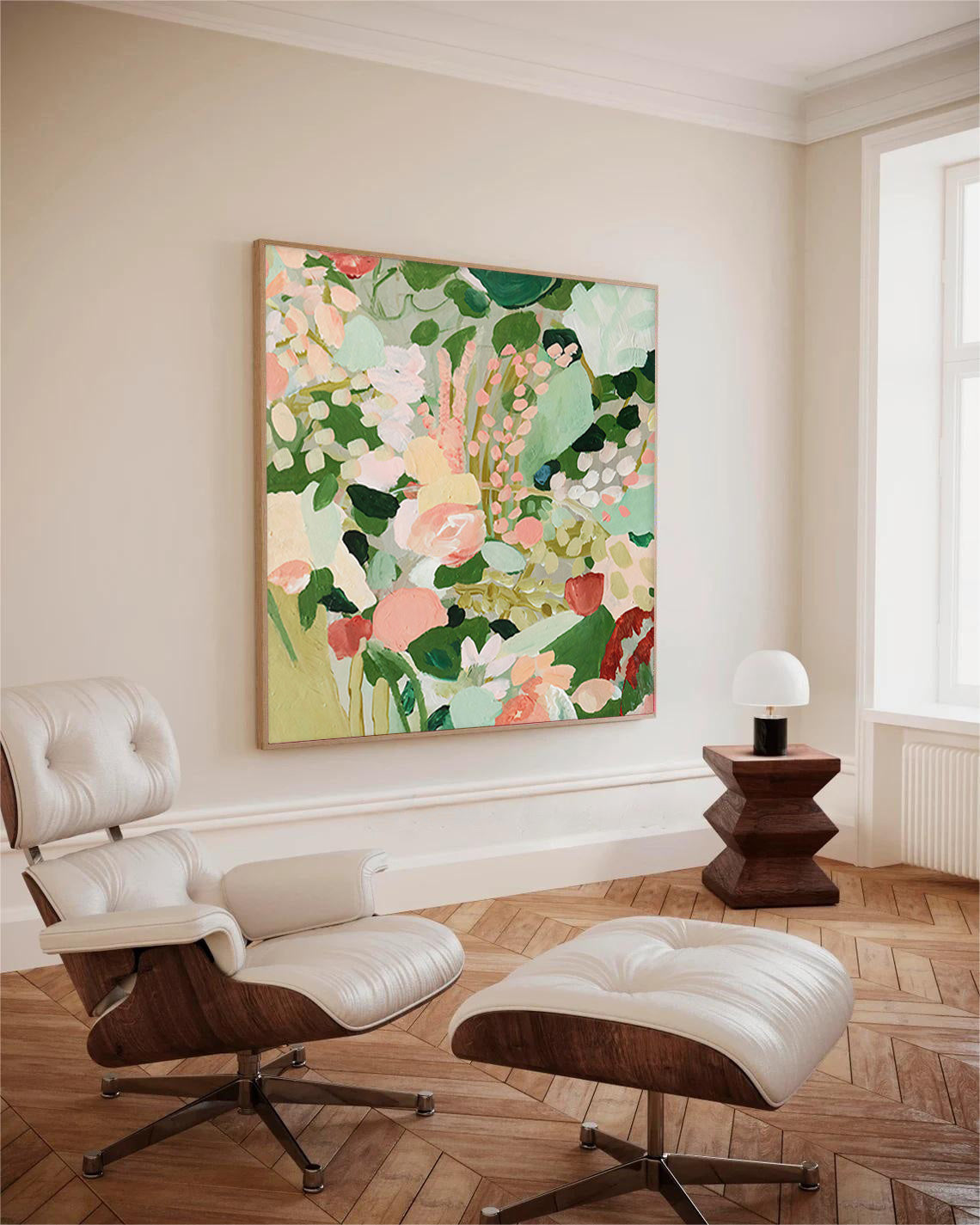 Garden Medley - Contemporary Pink and Green Abstract Floral Wall Art