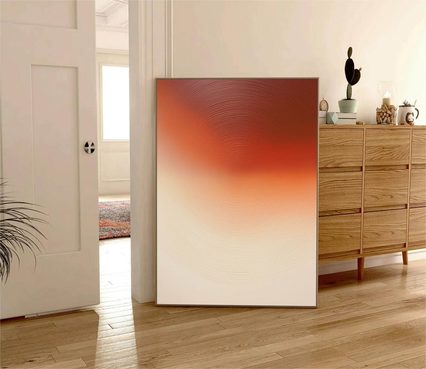 Solar Flare - Minimalist Earth Tone Abstract Art with Radial Texture