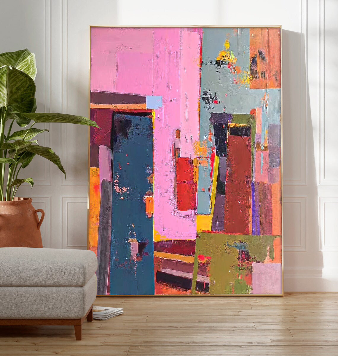 Urban Pink - Large Abstract Wall Art Eclectic Canvas Painting