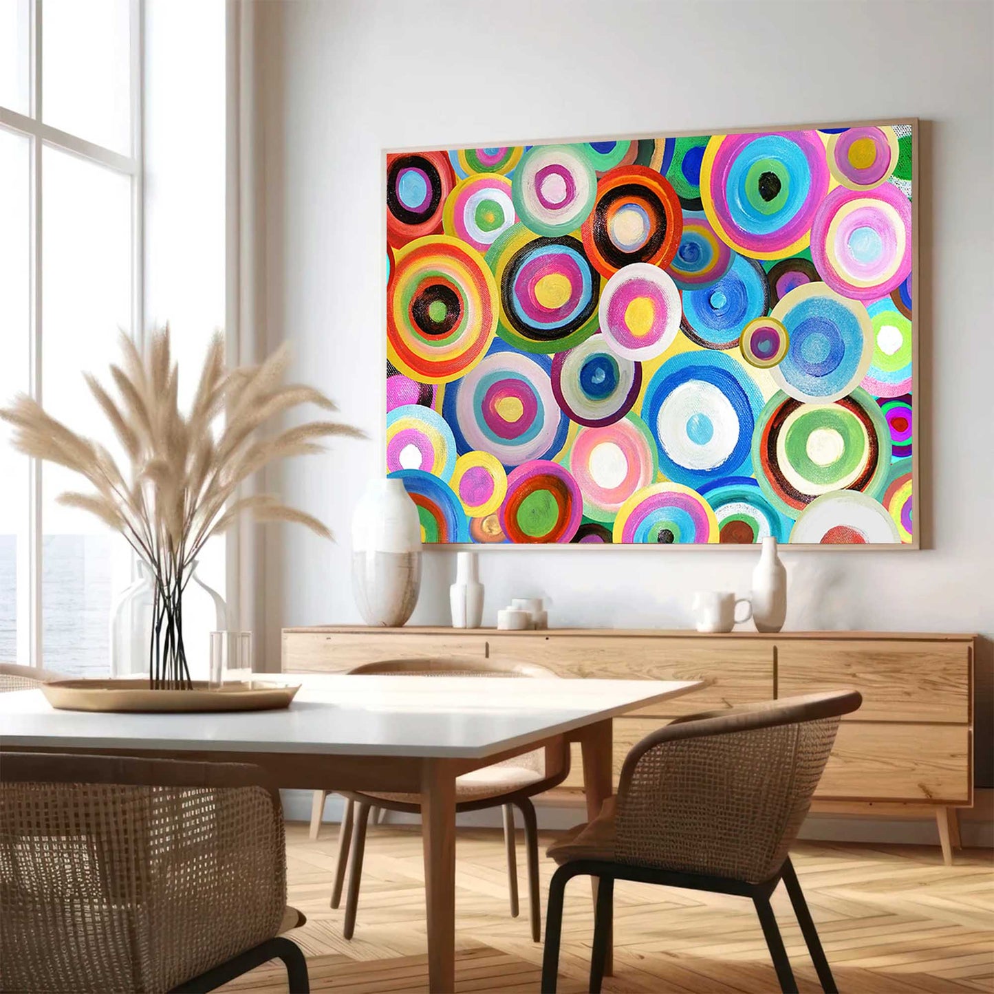 Cosmic Circles - Vibrant Retro Wall Art, Colorful Abstract Circle Painting