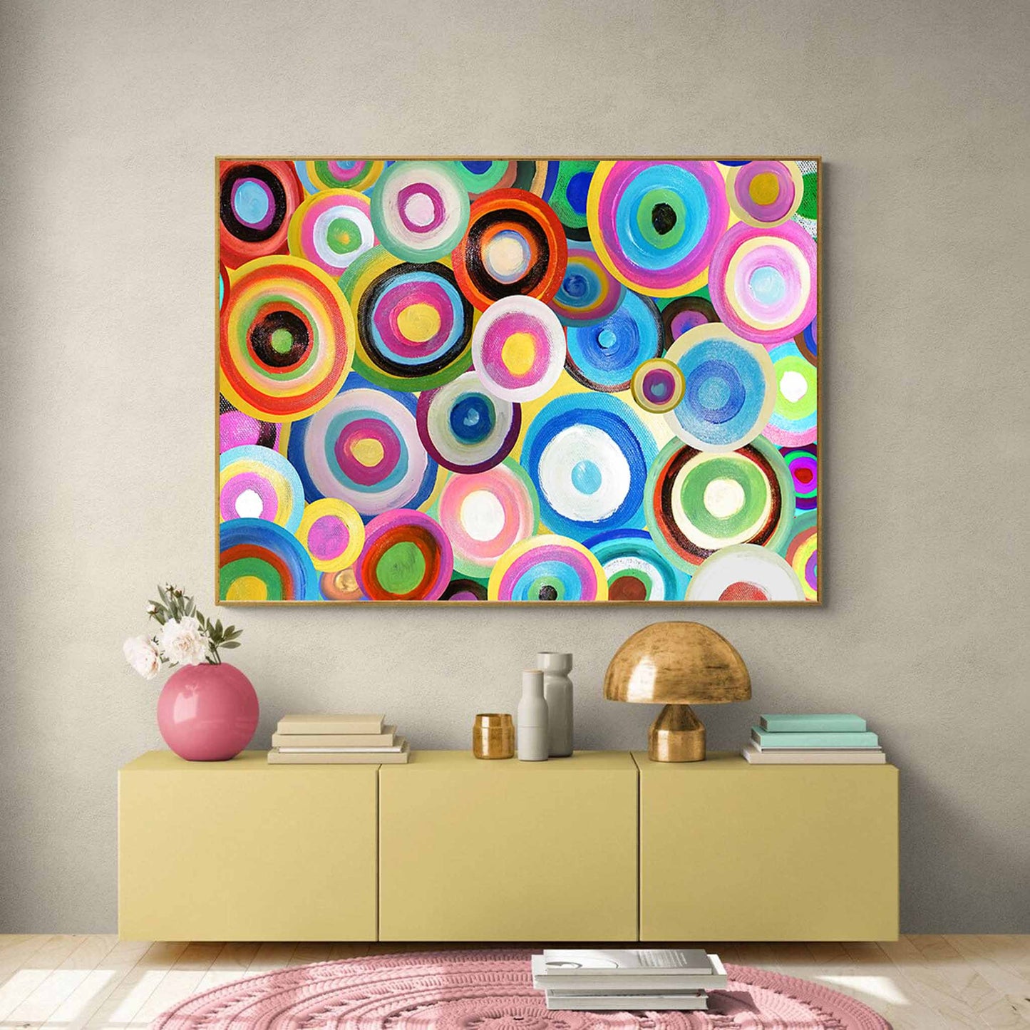 Cosmic Circles - Vibrant Retro Wall Art, Colorful Abstract Circle Painting