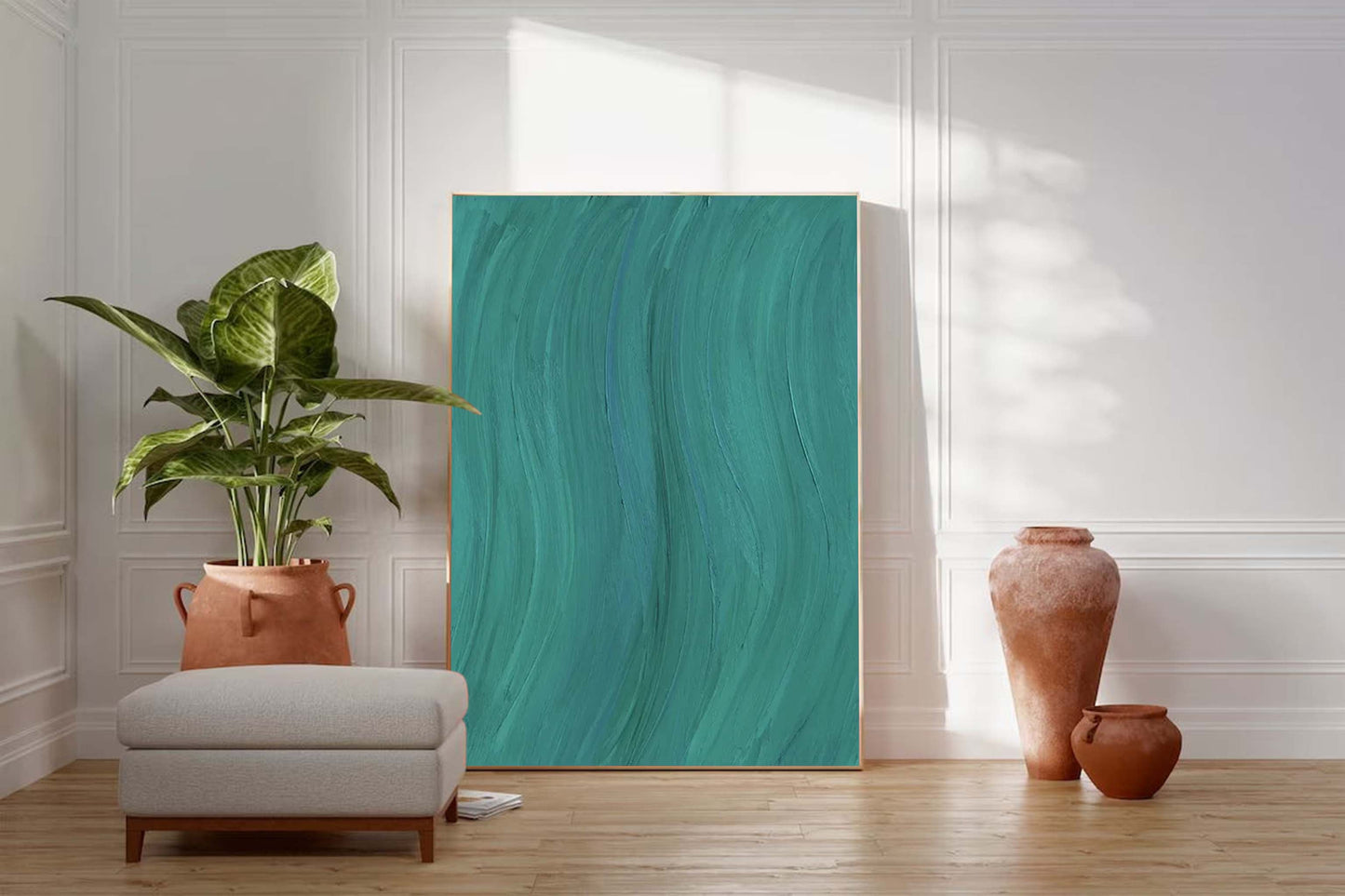 Deep Water - Moody Teal Abstract Painting with Flowing Texture