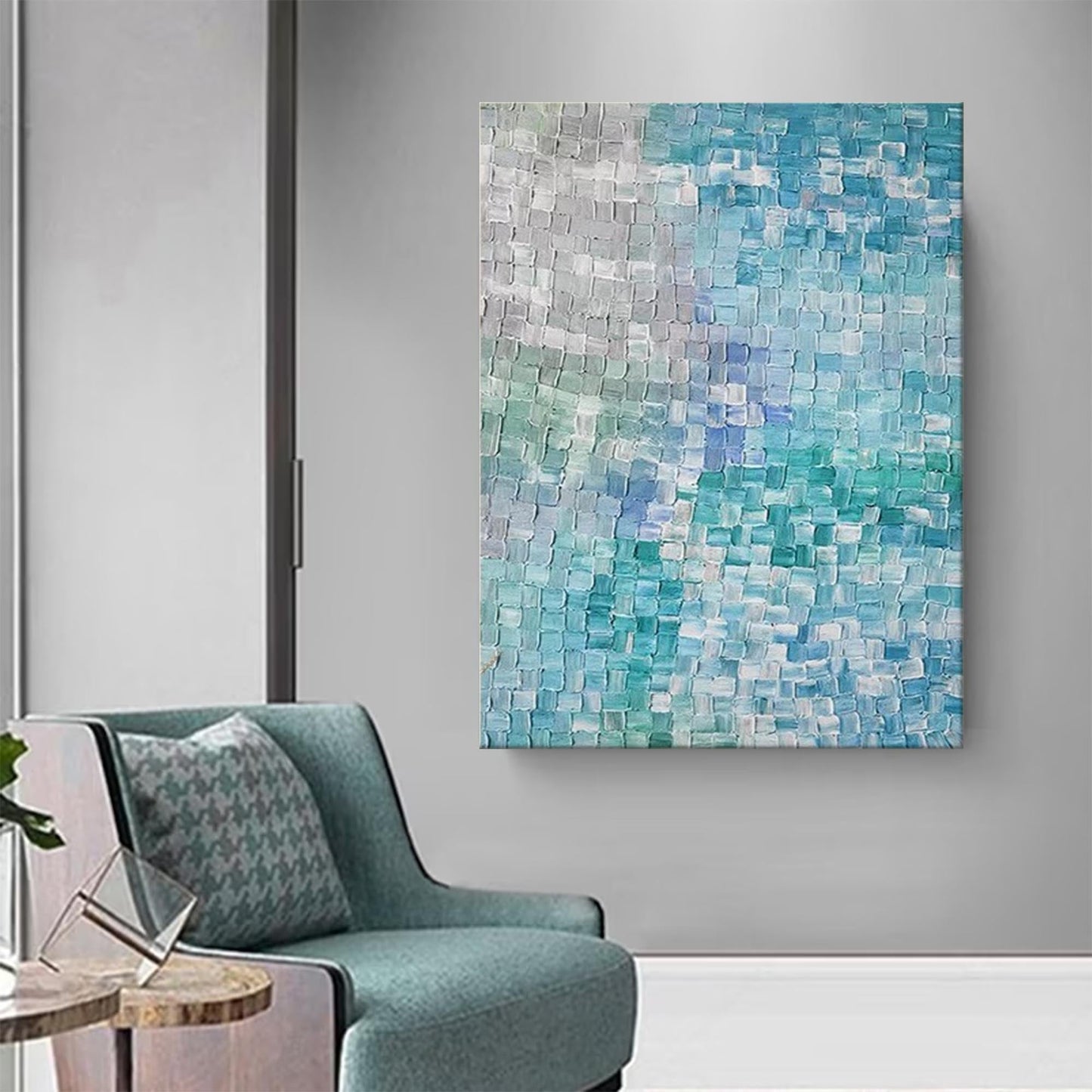 Serene Mosaic - Blue and Grey Tranquil Wall Art, Textured Painting