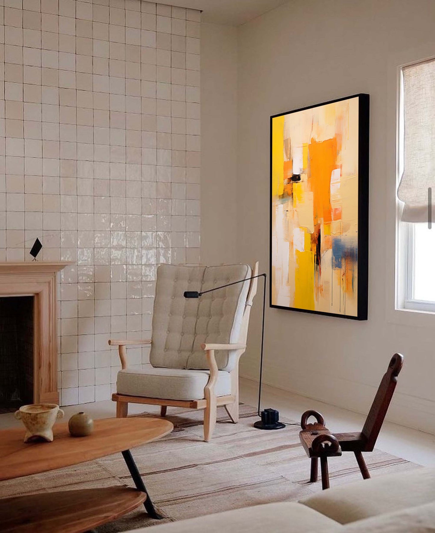 Urban Grid - Textured Abstract Painting on Canvas, Orange and Yellow