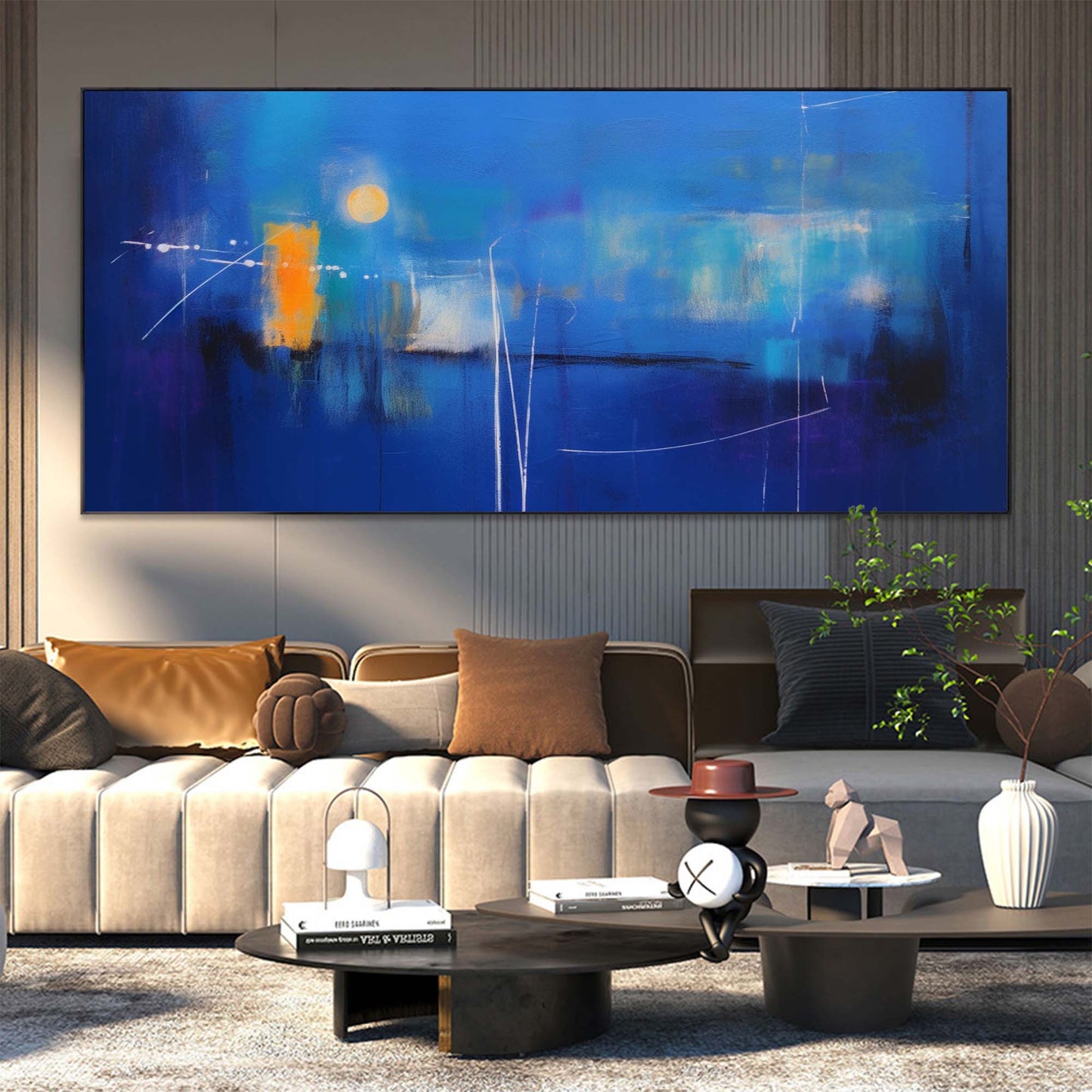 Midnight Sun - Large Abstract Blue Paint Canvas Wall Art