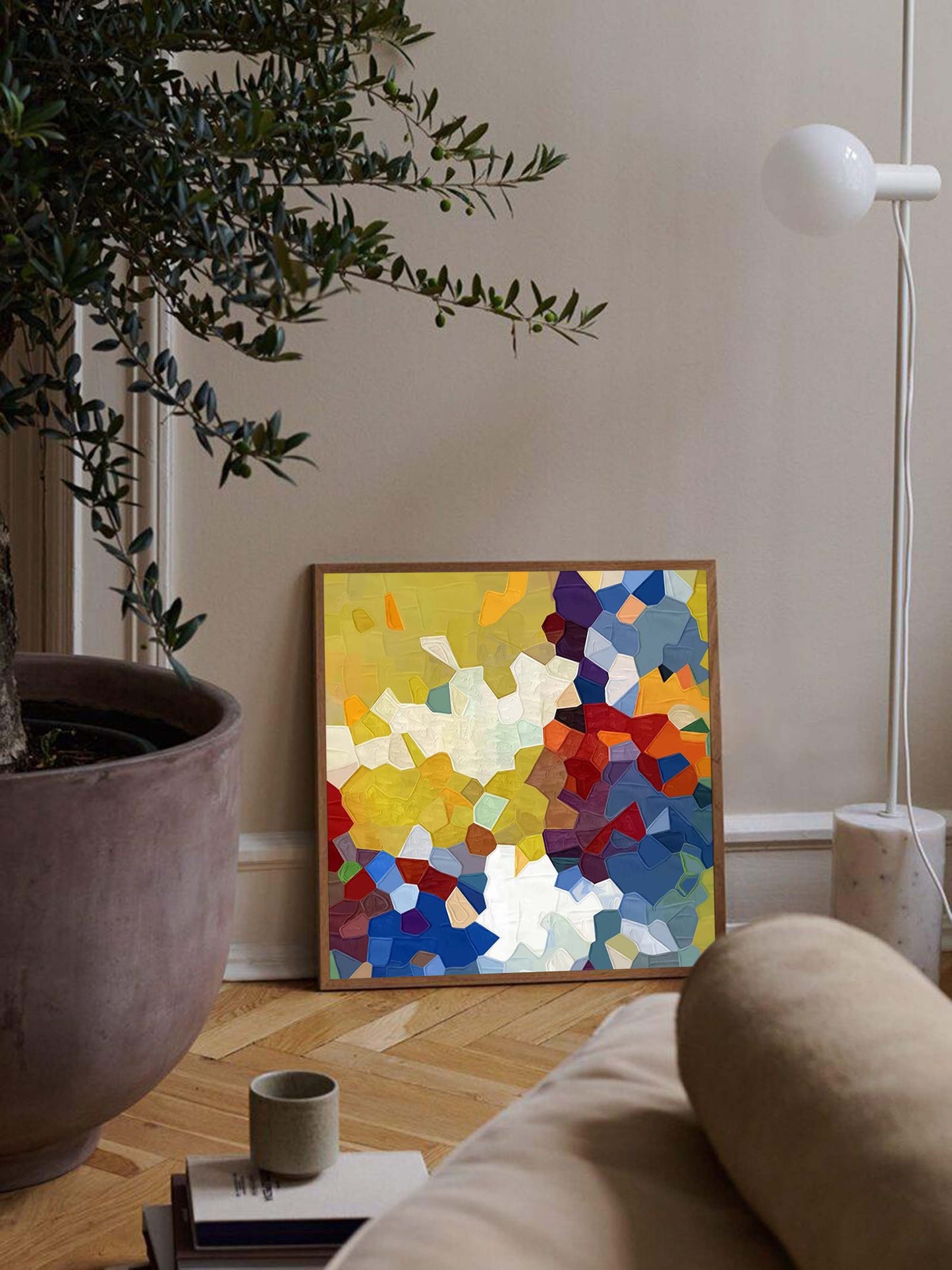 Chromatic Mosaic - Colorful Geometric Art Paintings, Textured Oil on Canvas