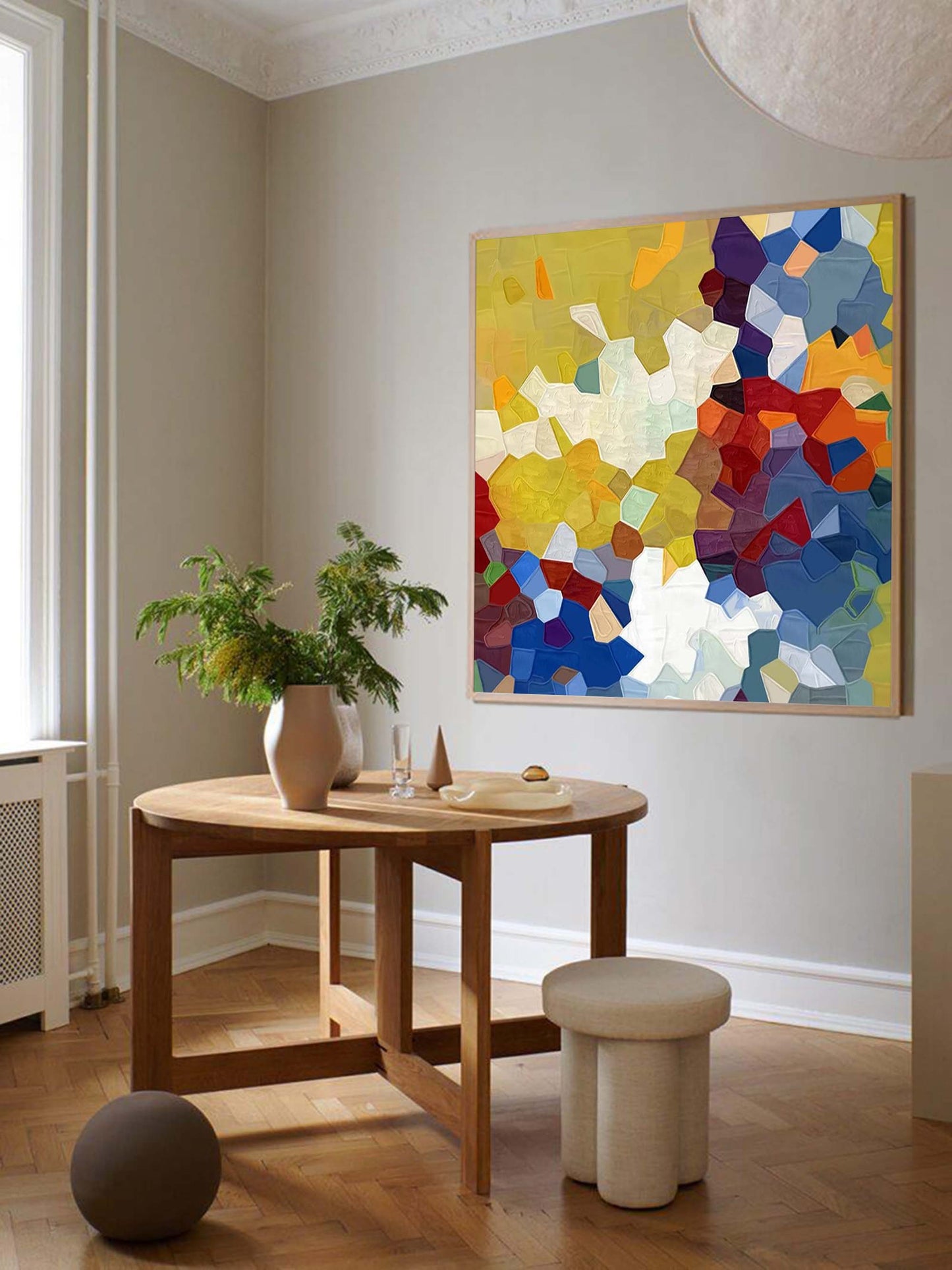 Chromatic Mosaic - Colorful Geometric Art Paintings, Textured Oil on Canvas