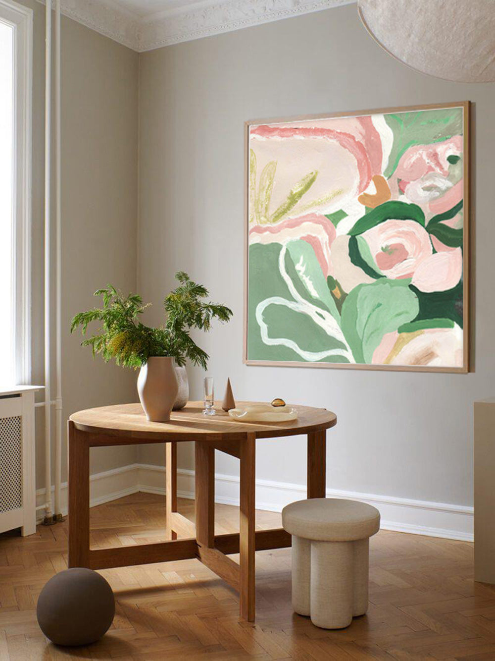 Garden Close-Up - Abstract Floral Pink and Green Wall Art