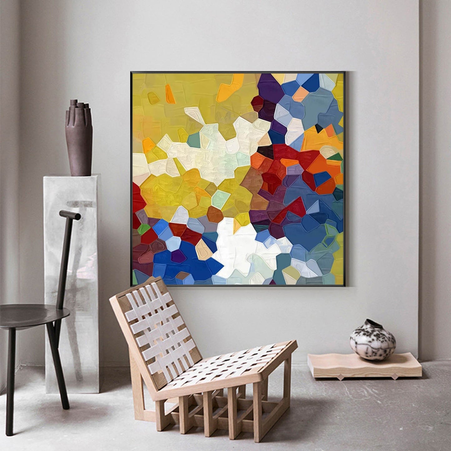 Chromatic Mosaic - Colorful Geometric Art Paintings, Textured Oil on Canvas