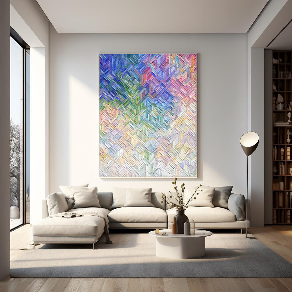 Rainbow Weave - Heavy Texture Colorful Painting with Geometric Pattern