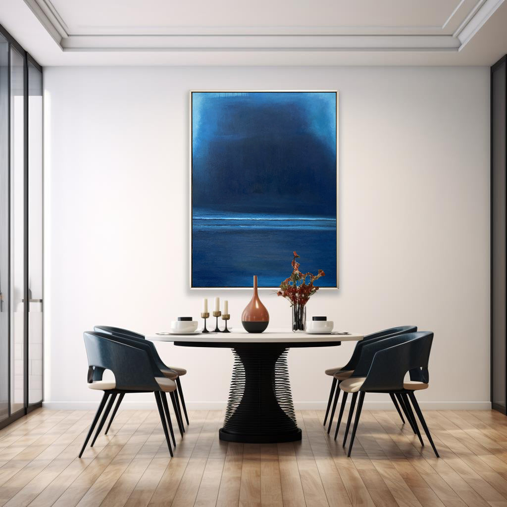 Midnight Horizon - Minimalist Dark Ocean Painting in Deep Blue