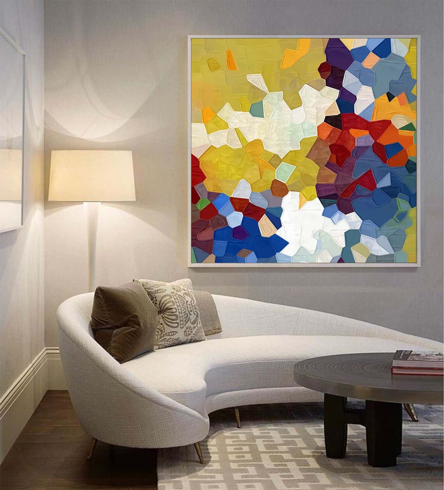 Chromatic Mosaic - Colorful Geometric Art Paintings, Textured Oil on Canvas