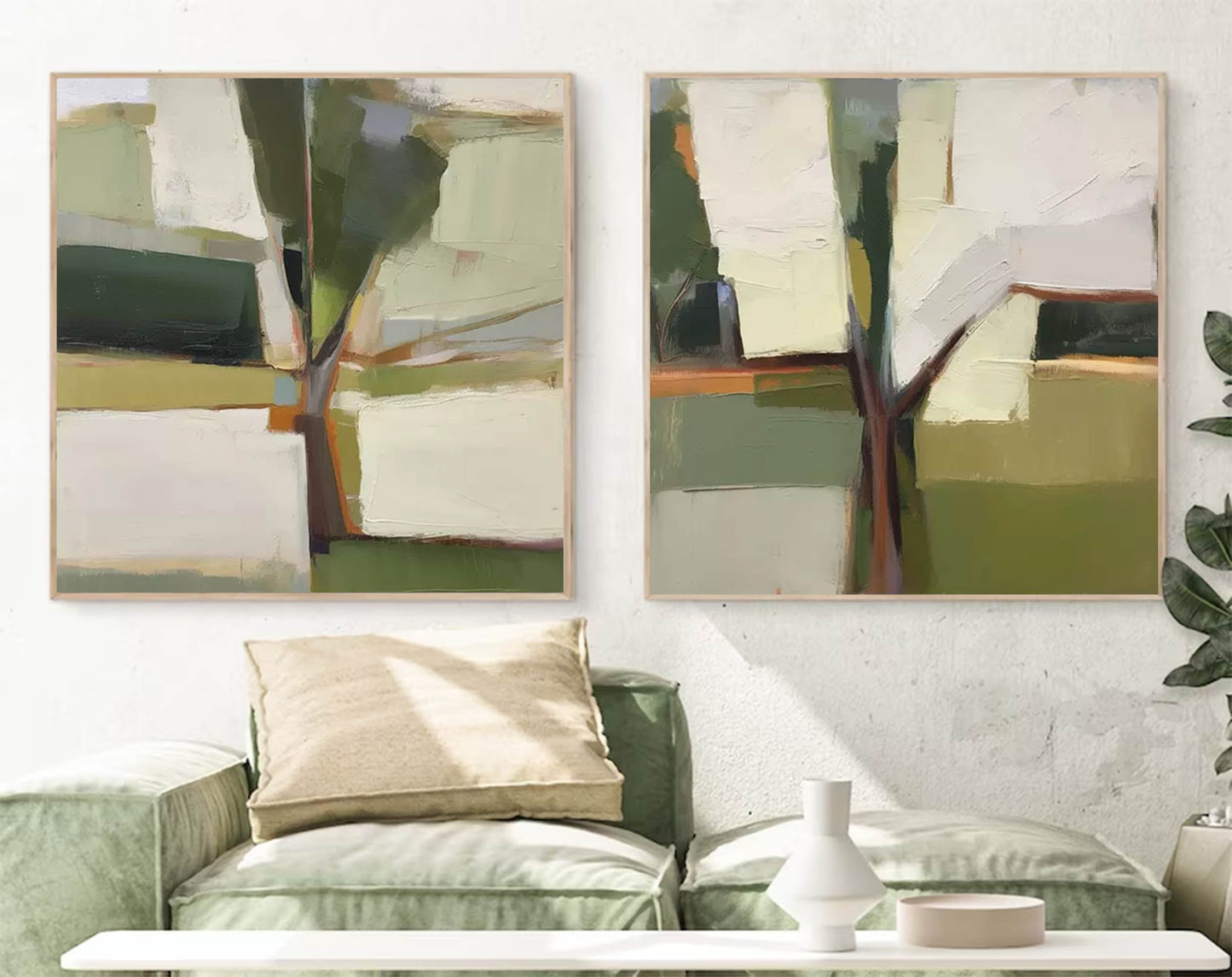 Olive Grove Diptych - Modern Abstract Tree Painting Set