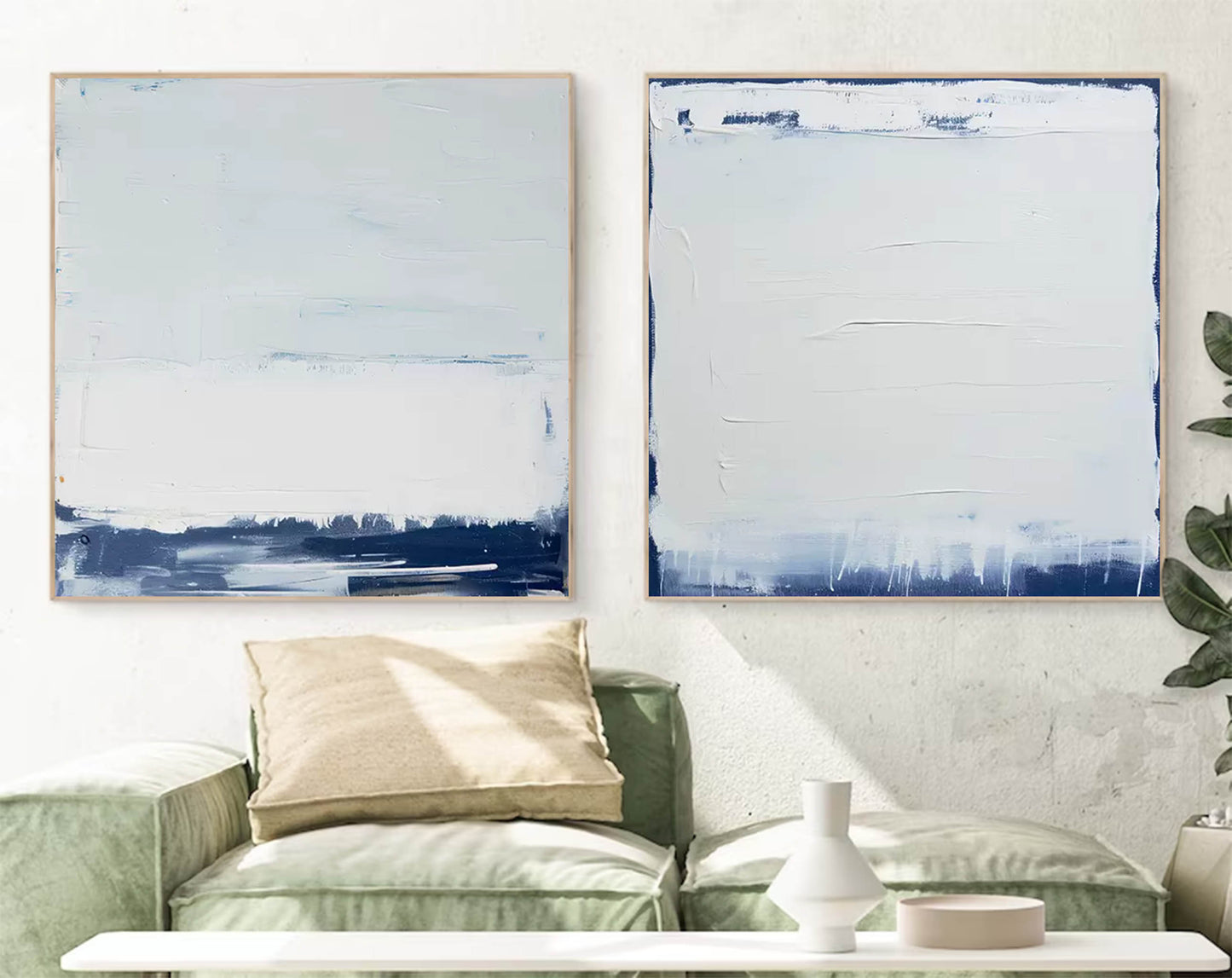 Seascape Diptych - Minimalist White on White Abstract Paintings