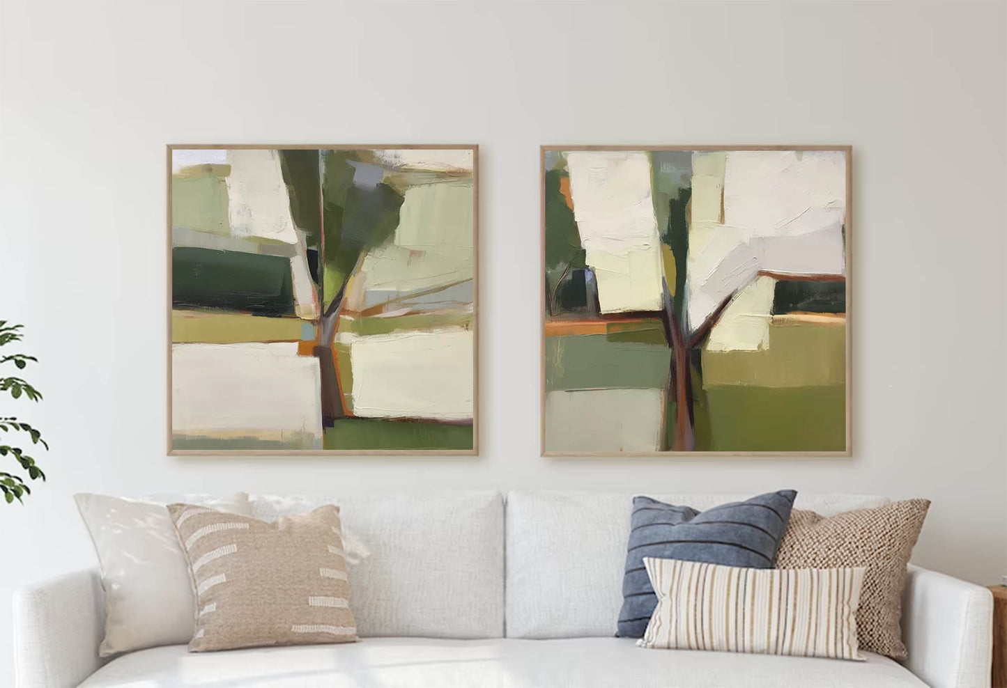 Olive Grove Diptych - Modern Abstract Tree Painting Set