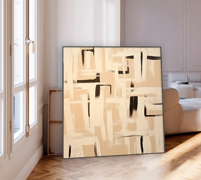 Labyrinth - Textured Minimalist Black and White Painting