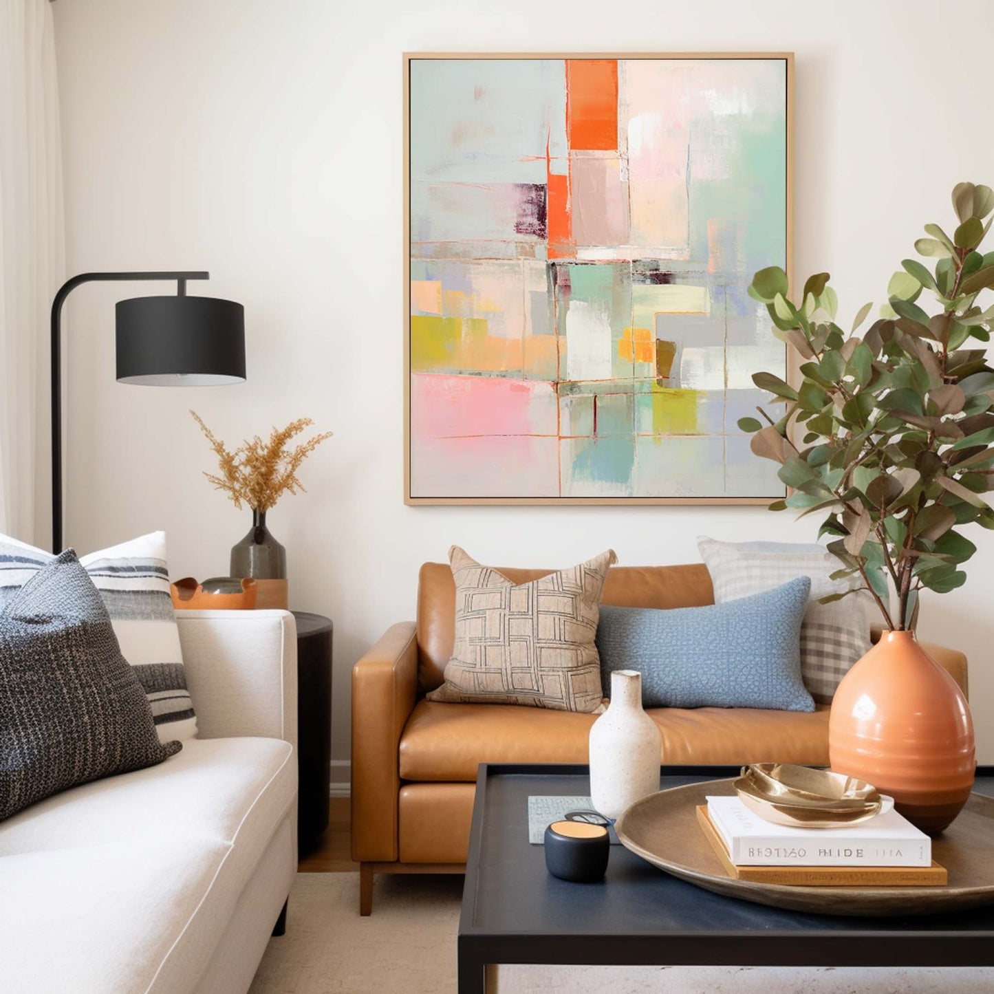 Serene Layers - Calm Abstract Art with Neutral Colours & Orange Accents