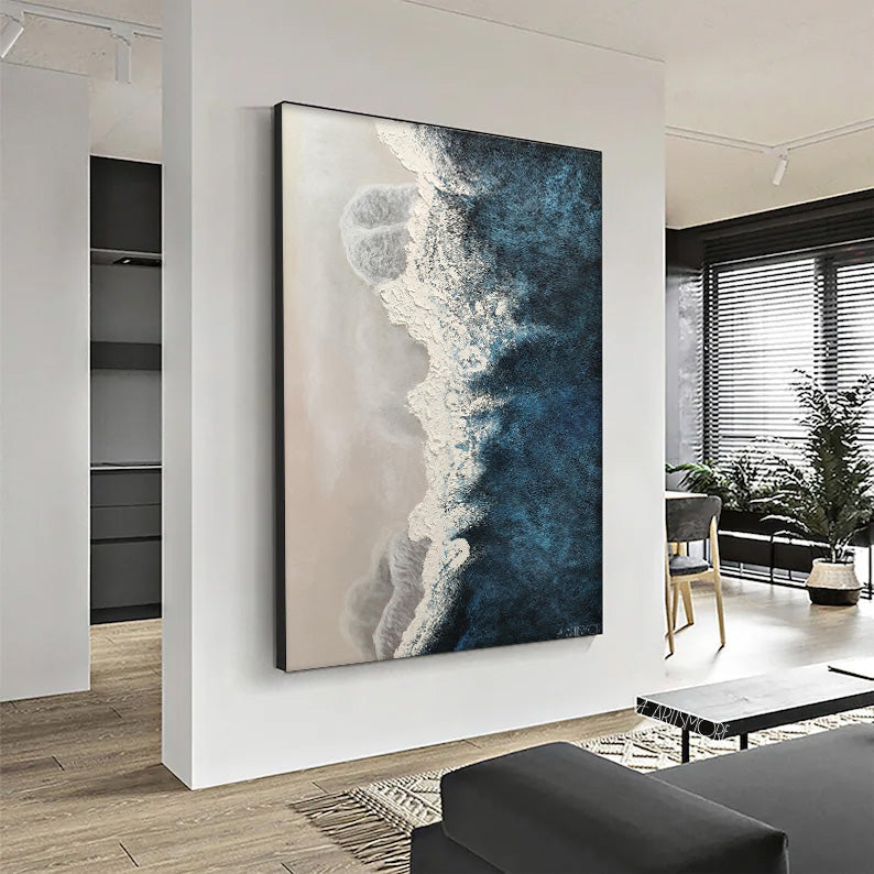 Ocean Crest - Textured 3D Coastal Wall Art, Blue and White