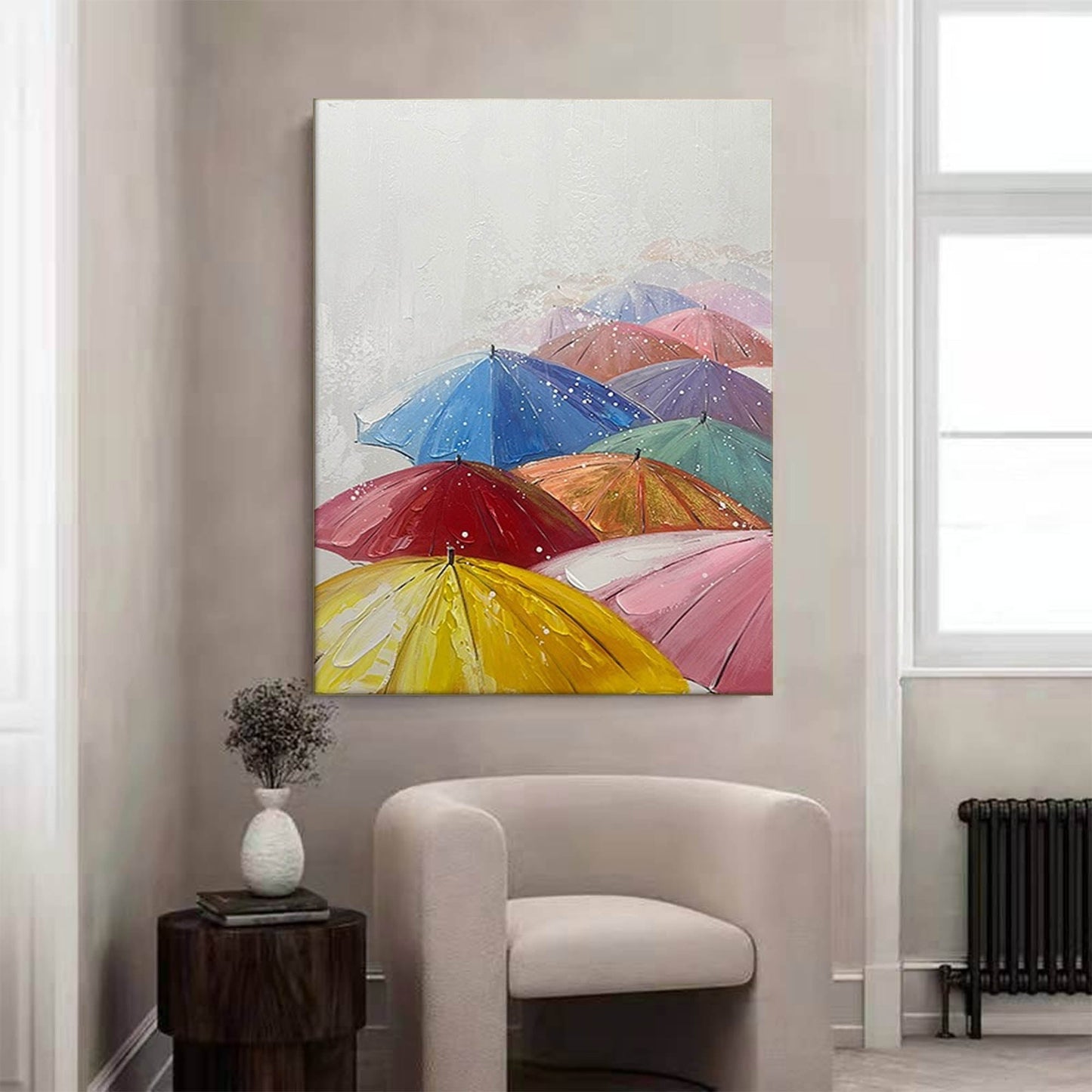 Rainy Day Joy - Colorful Wall Art Umbrella Canvas Painting