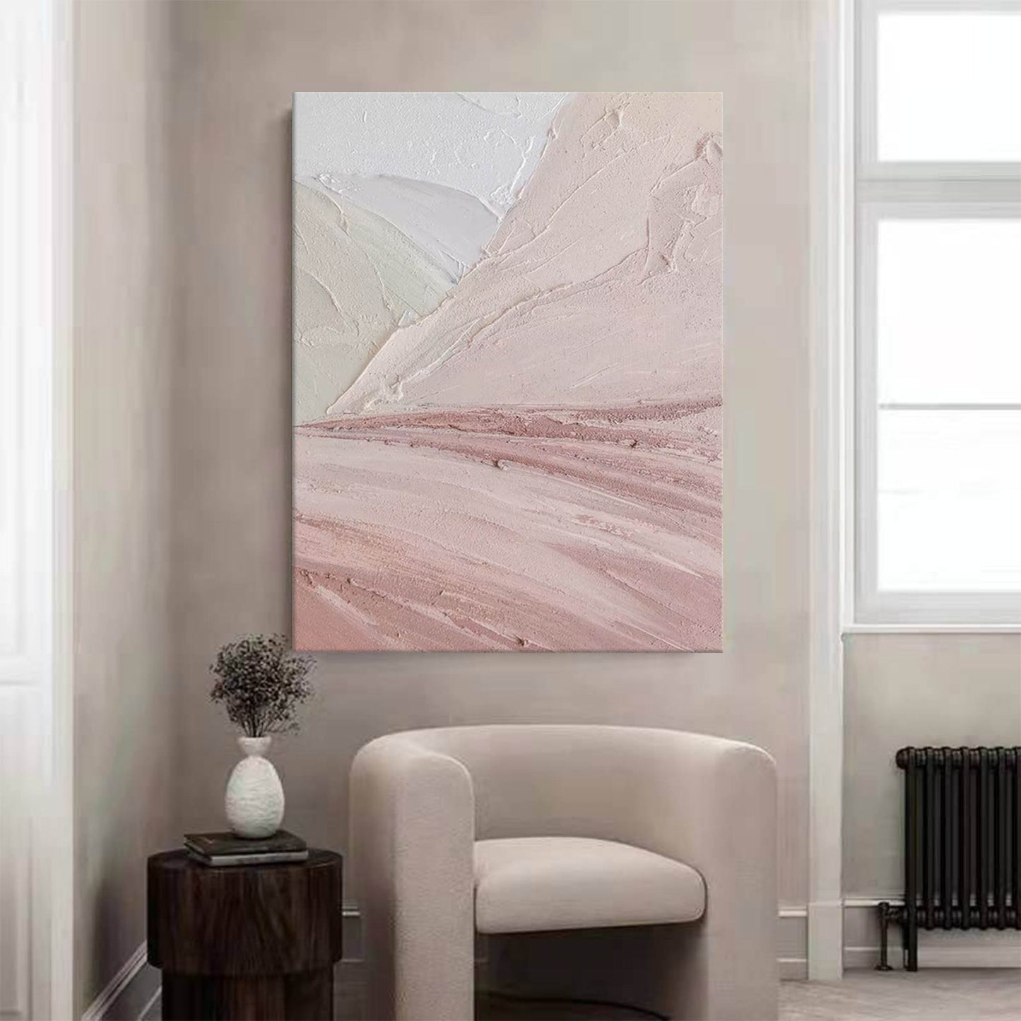 Blush Horizons - Pink Textured Wall Art Abstract Landscape Painting