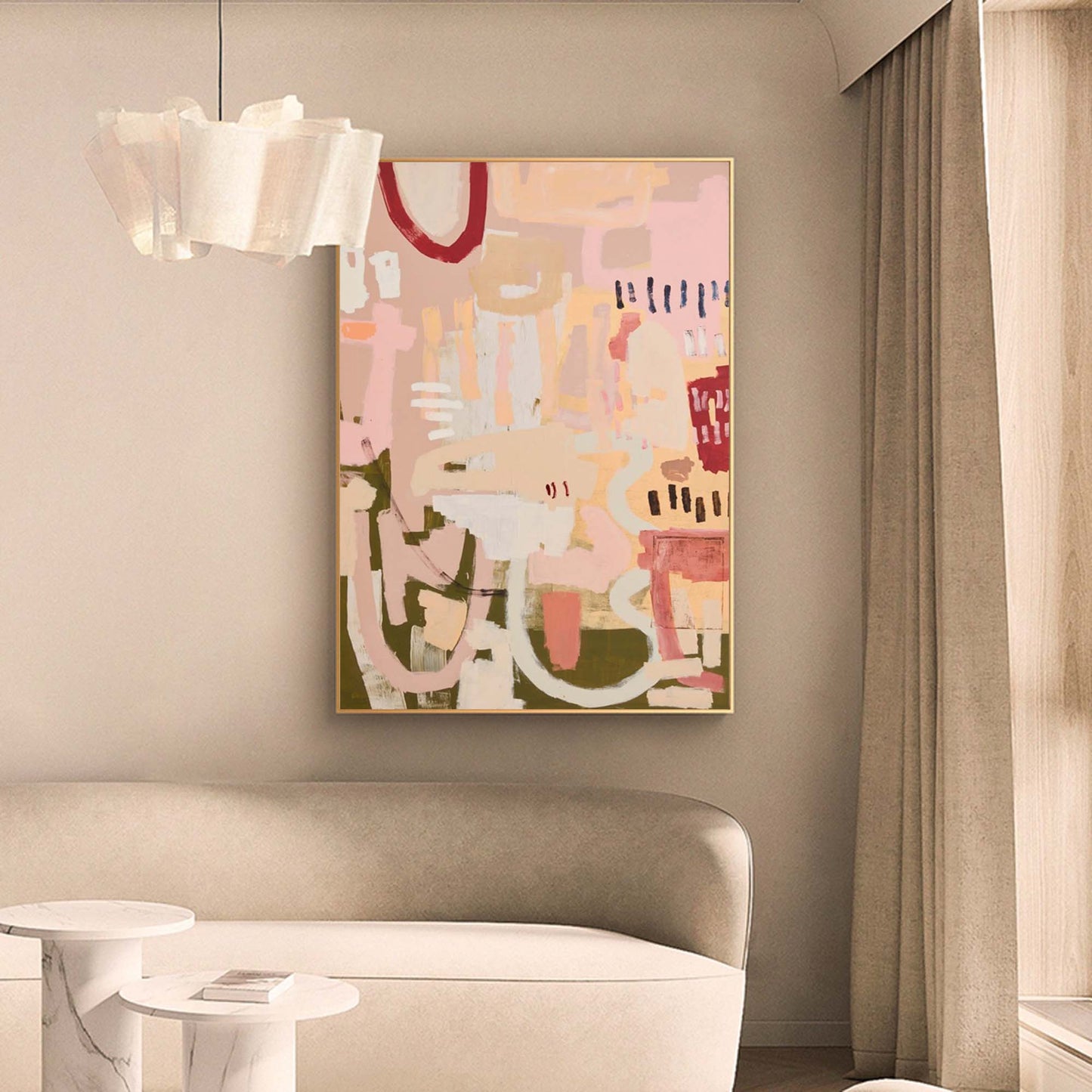 Blushing Chaos - Pink Abstract Wall Art Modern Canvas Painting