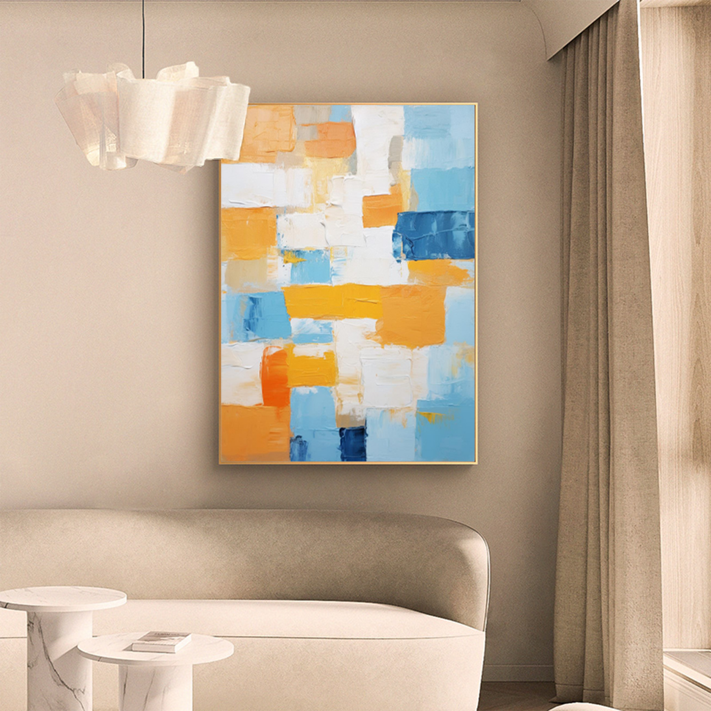 Summer Grid - Orange and Blue Wall Art Textured Abstract Canvas