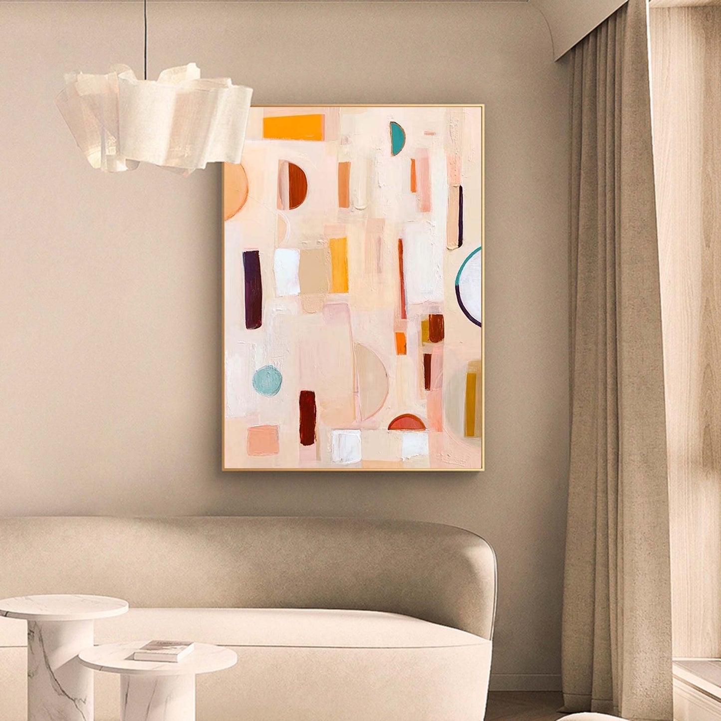 Soft Geometry - Beige and Orange Boho Wall Art Canvas Painting