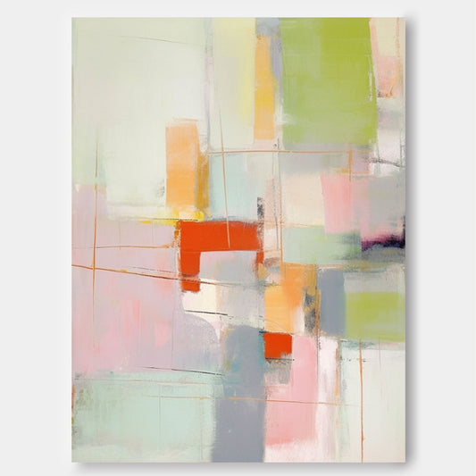 Pastel Harmony - Pink and Green Abstract Painting Composition