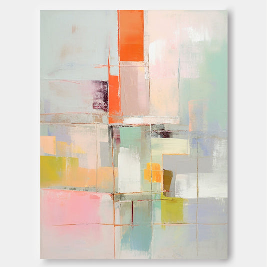 Serene Layers - Calm Abstract Art with Neutral Colours & Orange Accents