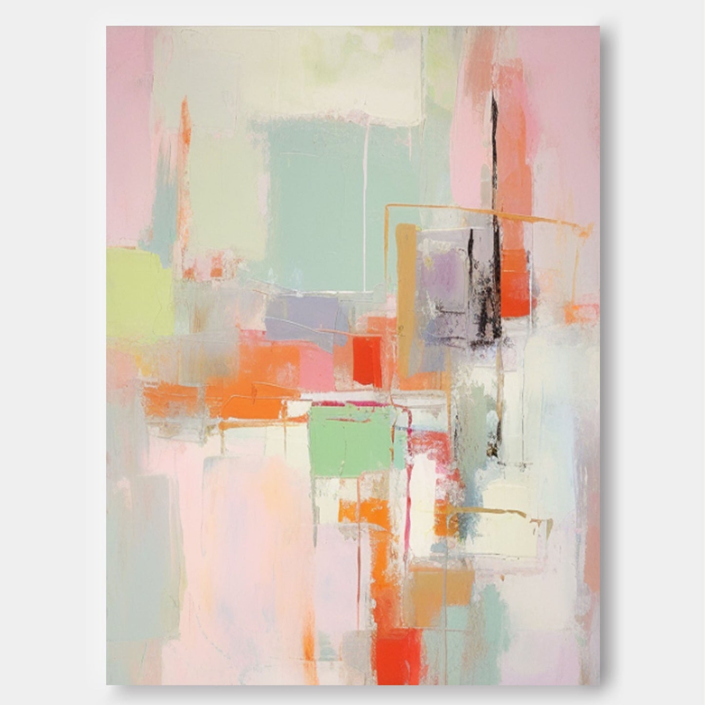 Pastel Cityscape - Geometric Wall Art Soft Abstract Painting