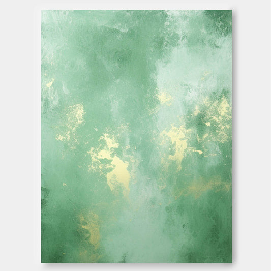 Ethereal Garden - Abstract Sage Green Wall Art with Gold Leaf