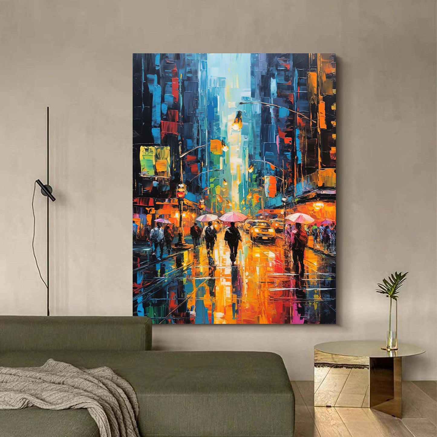 Neon Rain - Abstract City Painting Colorful Street Scene