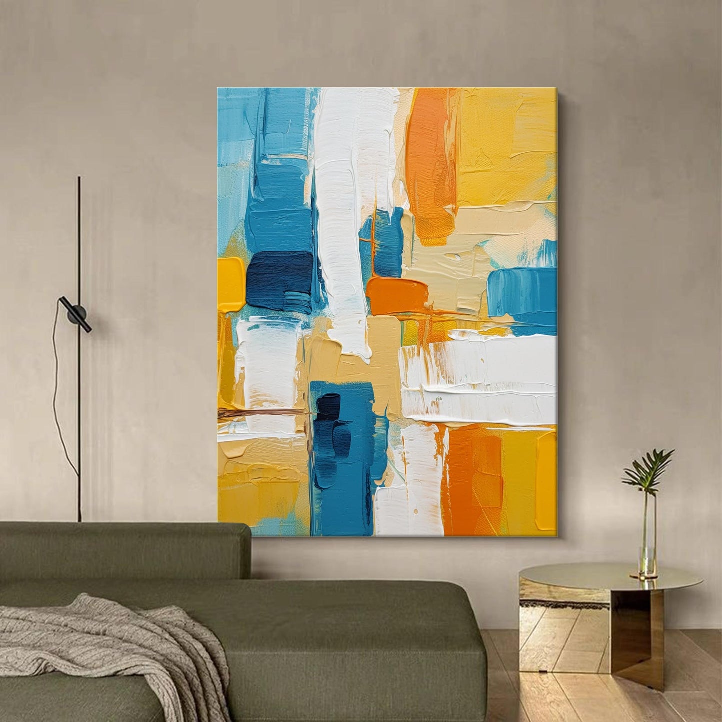 Coastal Grid - Abstract Acrylic Paintings with Blue and Yellow