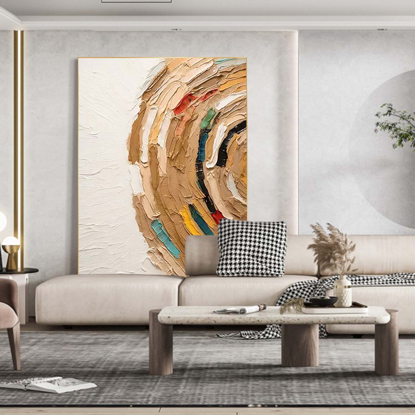 Earthen Swirl - Round Abstract Textured Oil Painting