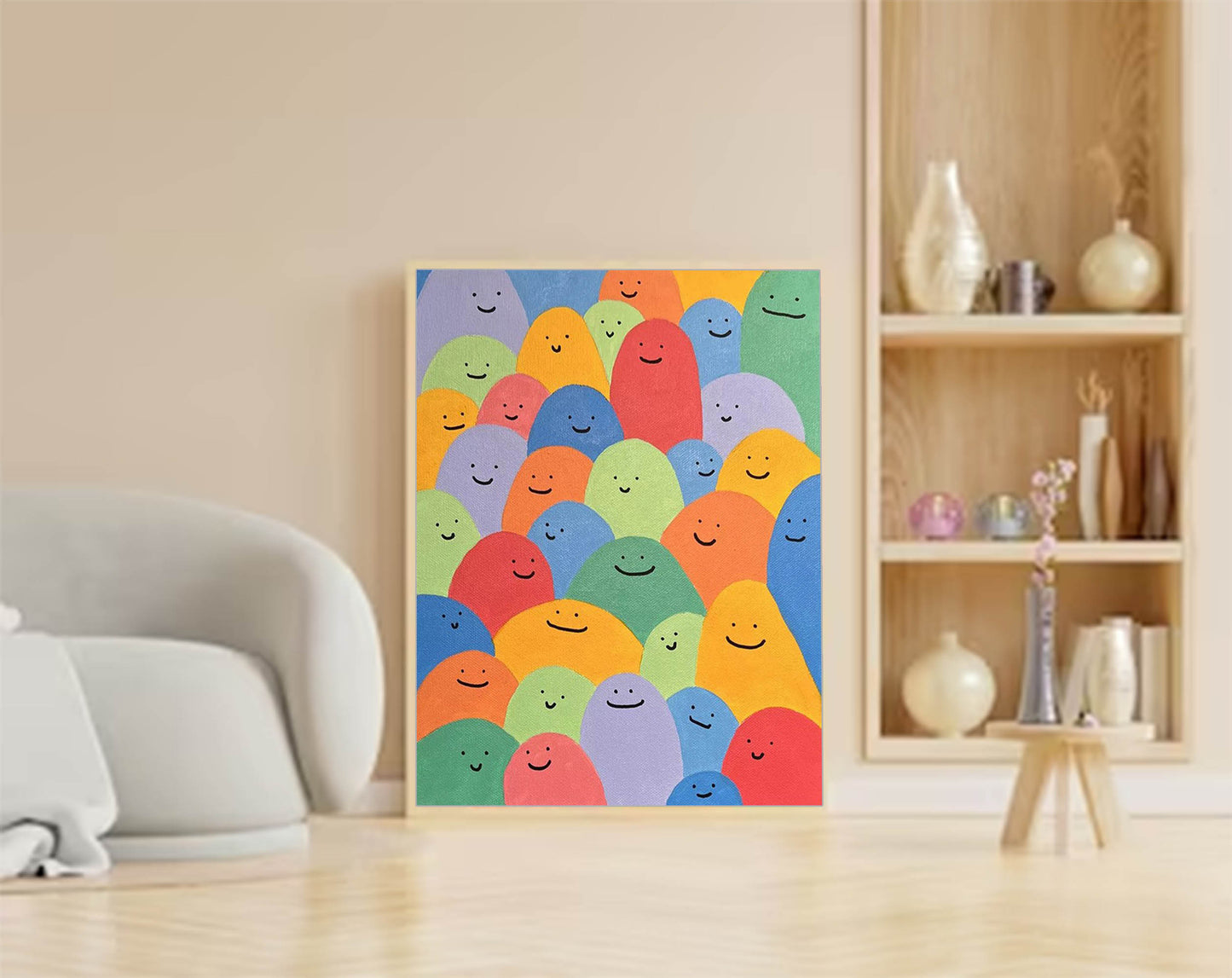 Happy Crowd - Colorful and Fun Cute Wall Art Canvas for Kids Room