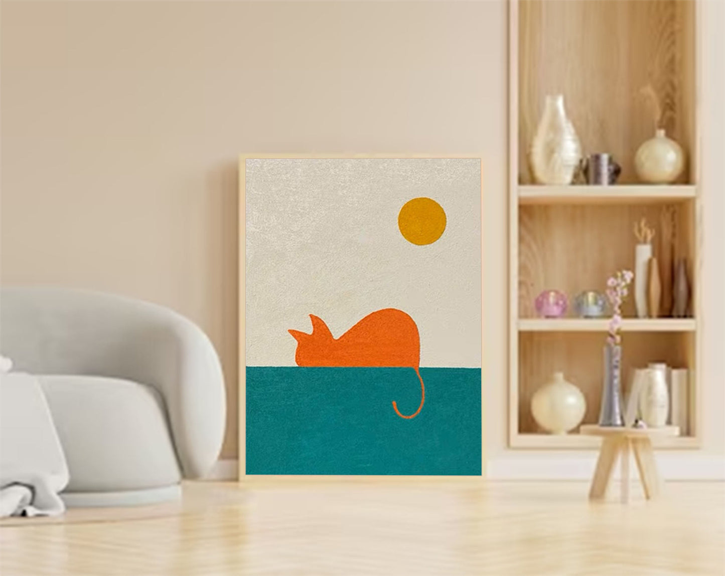 Sunset Watcher - Minimalist Cat Art Modern Wall Decor