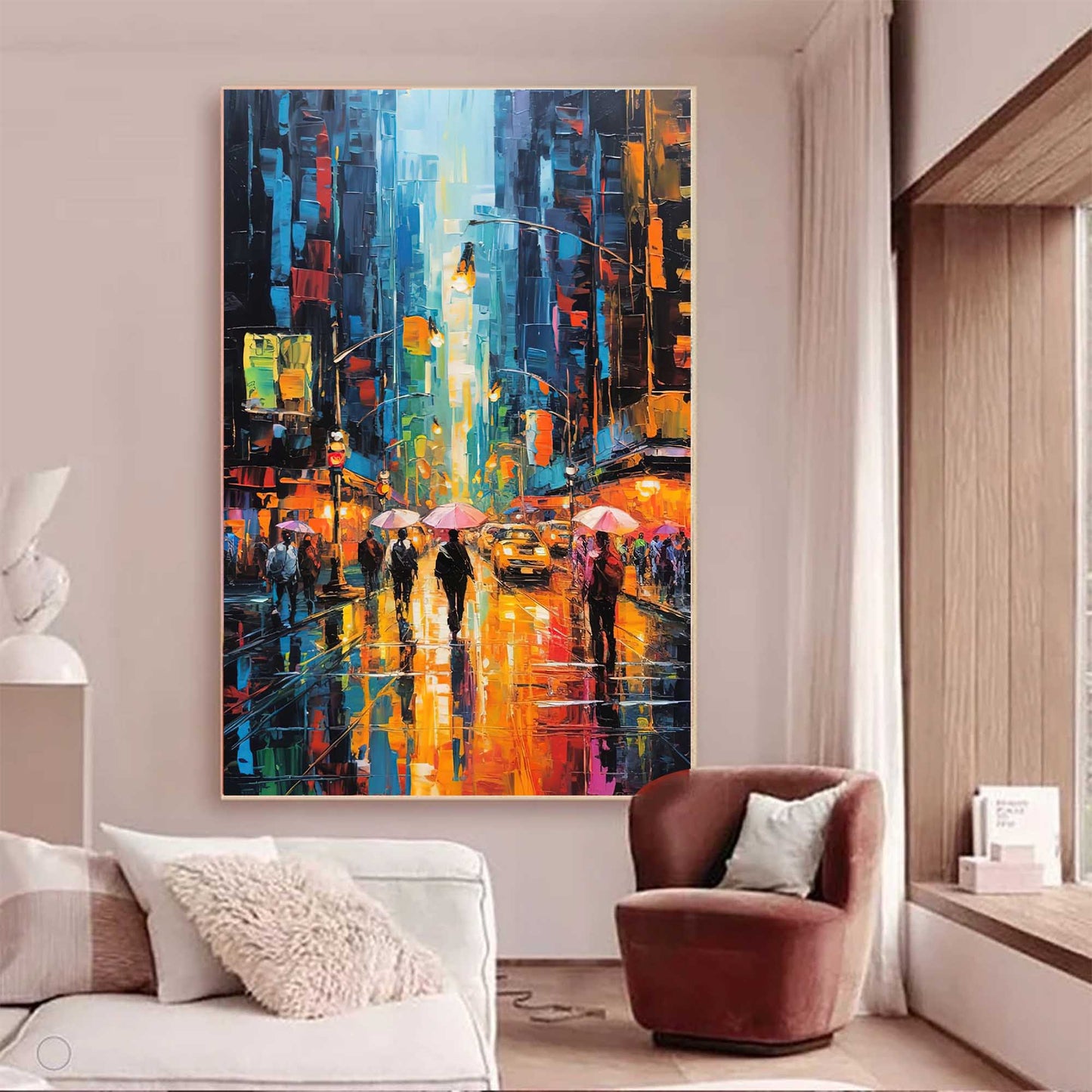 Neon Rain - Abstract City Painting Colorful Street Scene