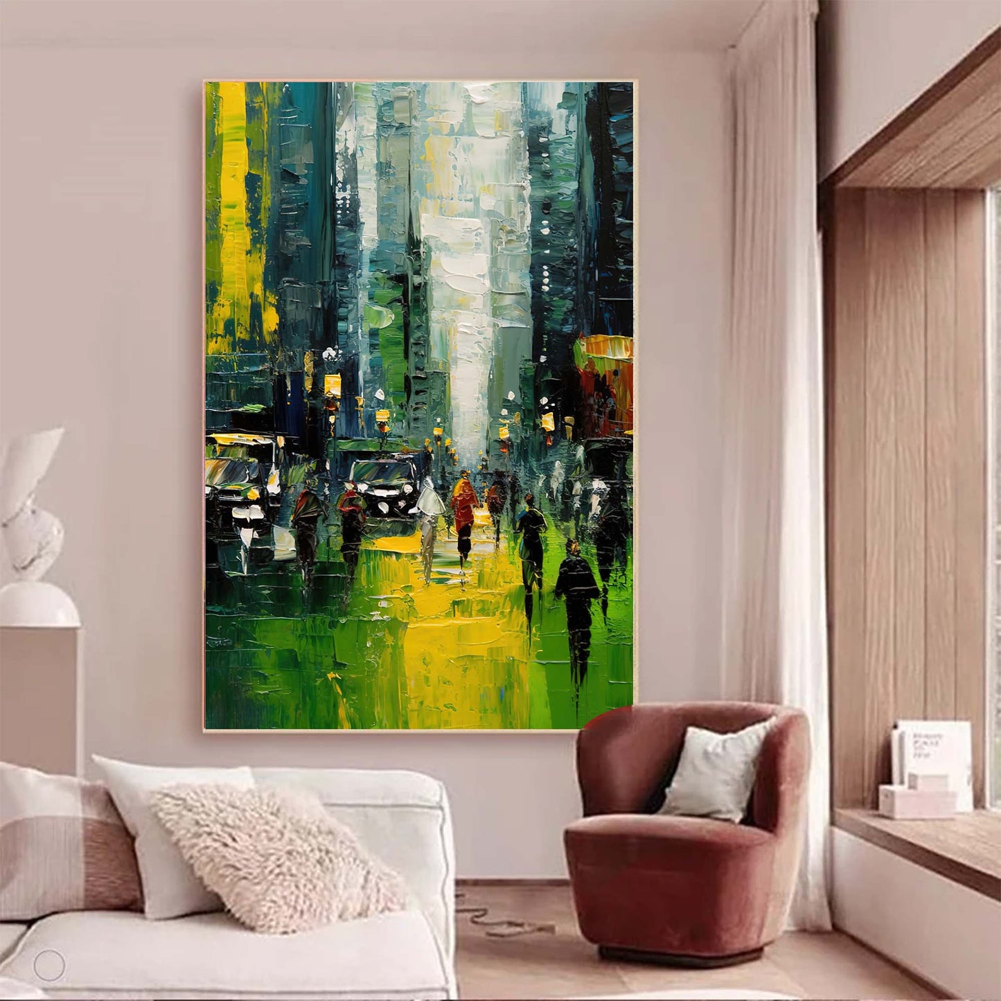 City Rain - Modern Wall Art for Living Room Abstract Cityscape Canvas