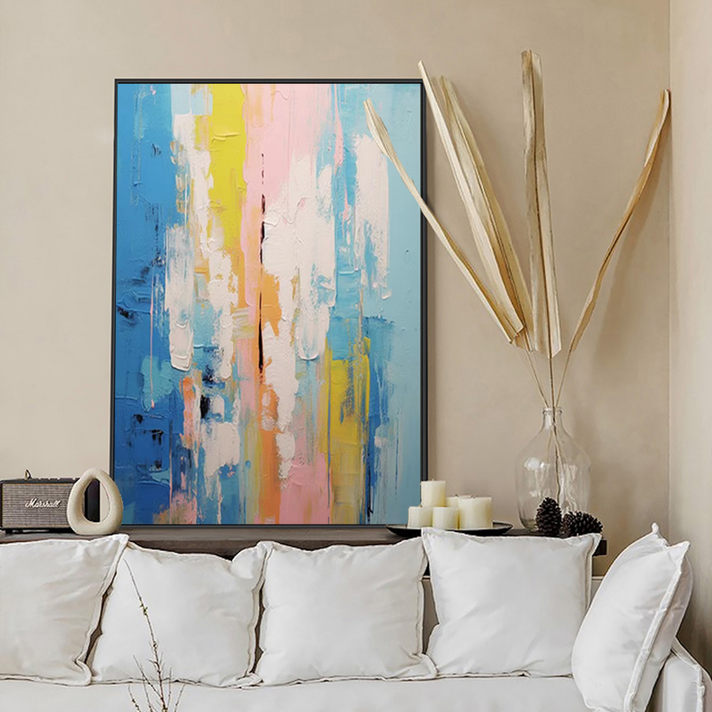 Summer Rain - Vertical Abstract Painting Colorful Textured Art