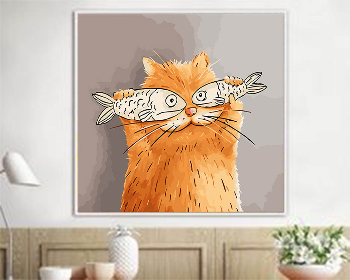 Fish Glasses - Funny Wall Art Quirky Cat Canvas Painting