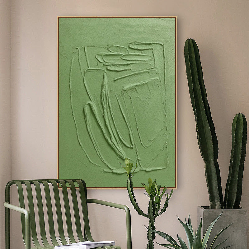 Elemental Form - Minimalist Textured Olive Green Wall Art