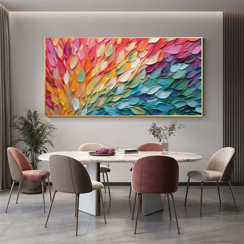 Rainbow Cascade - Vibrant Textured Horizontal Wall Art