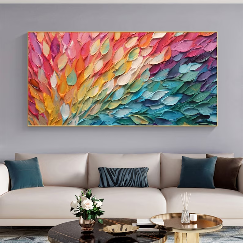 Rainbow Cascade - Vibrant Textured Horizontal Wall Art