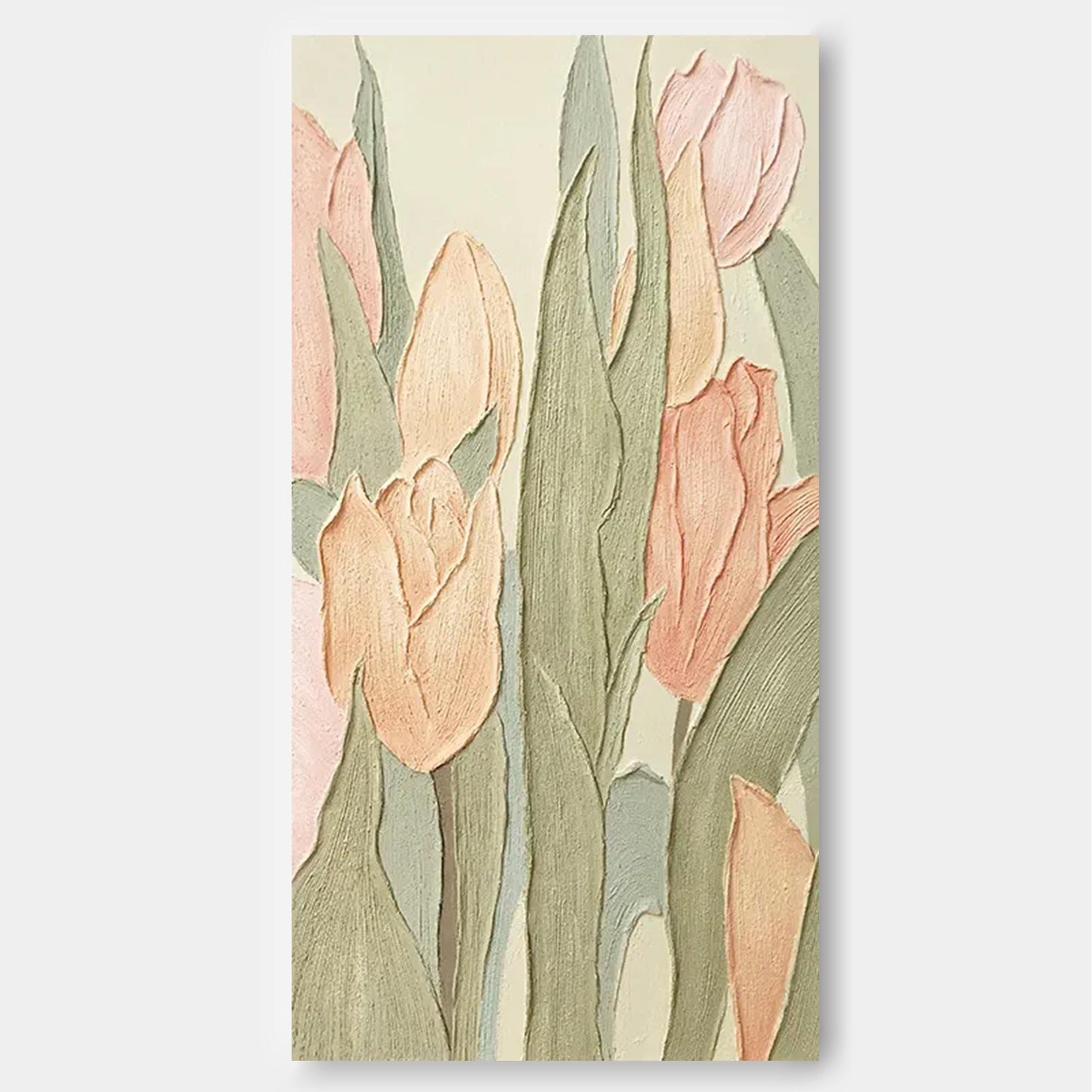 Pastel Tulips - Tall Vertical Wall Art with Heavy Texture