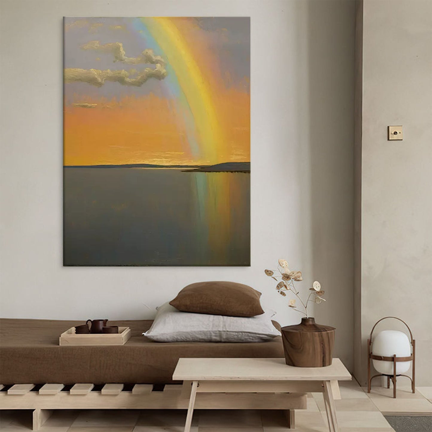 Hope on the Horizon - Serene Sunset Rainbow Wall Art