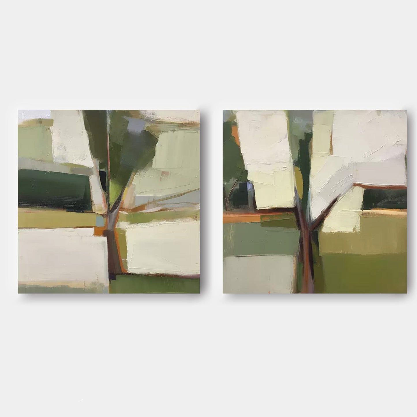 Olive Grove Diptych - Modern Abstract Tree Painting Set