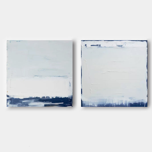 Seascape Diptych - Minimalist White on White Abstract Paintings